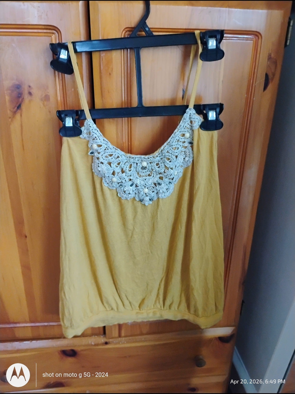 Express Mustard Yellow Crochet-Trim Spaghetti Strap Tank